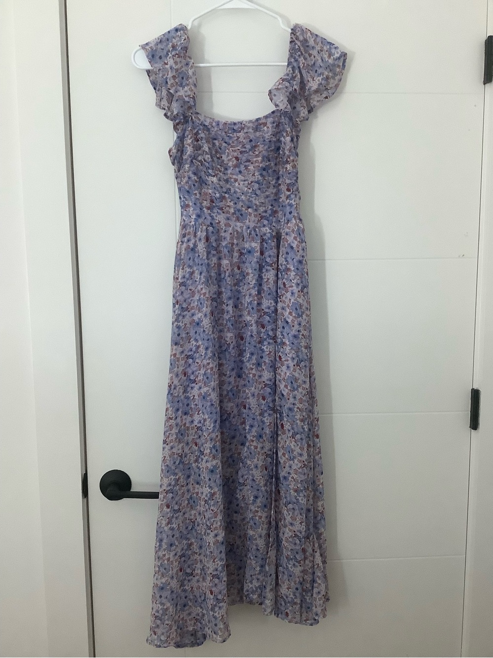 Astr Lavender Floral Maxi Dress with Ruffle Sleeves